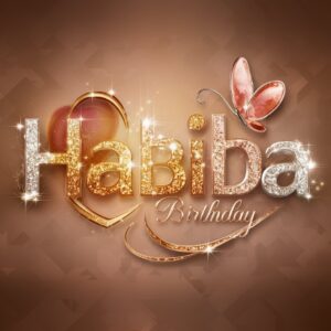 Luxurious 3D logo for Habiba, with gold-to-pink gradient letters and a glowing heart." 