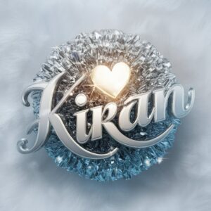 Stylish "Kiran" name DP showcasing icy lettering with delicate light effects and a wintery aesthetic. 