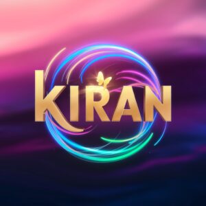 Dreamy "Kiran" name DP design with shimmering gold and blue hues, complemented by glowing light effects