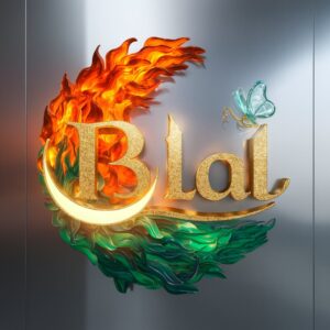 Whimsical Bilal Name DP with fiery tones, golden accents, and a glowing crescent motif. 