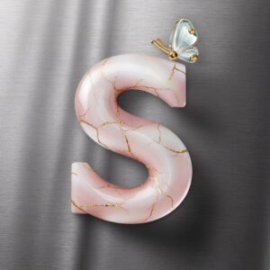 Luxurious rose quartz 'S' name DP, featuring gold accents and a soft glass butterfly