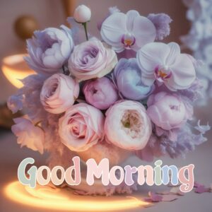 A dreamy good morning with pastel flowers and gentle, flowing text." 