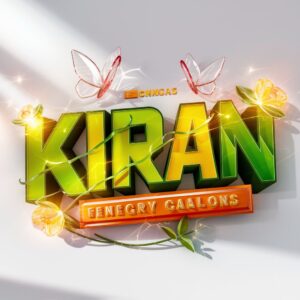 Fresh "Kiran" name DP with vibrant hues, delicate glass butterflies, and a sunlight-inspired design. 