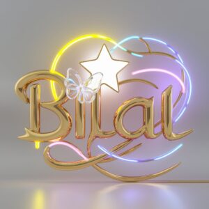 Elegant Bilal Name DP featuring golden gradients, neon glow, and a luminous star on a polished backdrop.