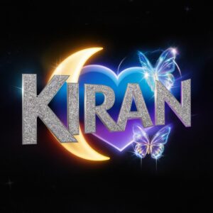 "Ethereal 'Kiran' logo with crescent moons, glowing trails, and a magical glass butterfly centerpiece."