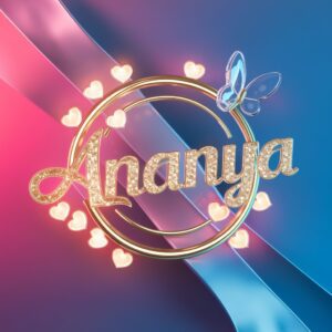 A delicate glass butterfly and neon gradient create a whimsical name DP for ‘Ananya