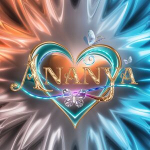 "Create an eye-catching name DP with ‘Ananya’ in gold and glowing neon butterfly accents."