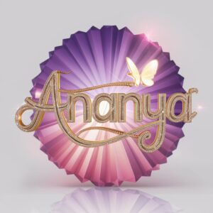 A glowing golden 'Ananya' logo with neon lights and delicate butterfly accents, ideal for your name DP