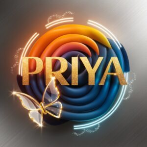 Beautiful "Priya Name DP" featuring bold golden letters and soft neon glows