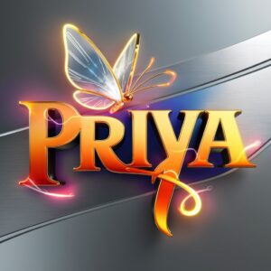 A captivating "Priya Name DP" with a gradient of orange to midnight blue and neon lights