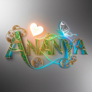 The 'Ananya' logo with gold, neon pink, and a glowing butterfly is perfect for a striking name DP."