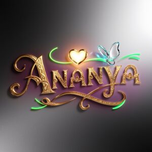 Elegant ‘Ananya’ name DP with golden letters and a neon gradient from burgundy to violet."