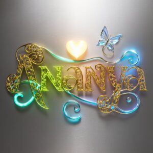 Golden neon accents and a glowing heart give this 'Ananya' logo an enchanting look for your name DP."