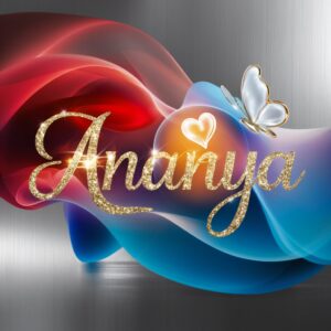 A glowing name DP for 'Ananya’ with a golden glow, neon accents, and a fluttering butterfly."