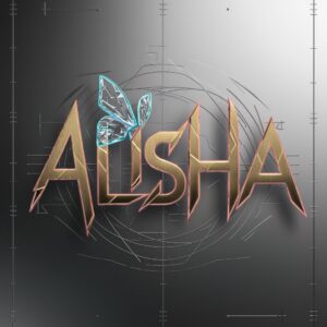 Alisha name DP with edgy golden lettering and vibrant neon outlines for a bold look."