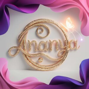 "Ananya 3D logo with golden filigree and neon pink accents, perfect for a stylish name DP."