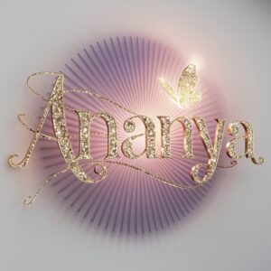 Shimmering gold and vibrant neon butterflies highlight the name 'Ananya' in this elegant DP design