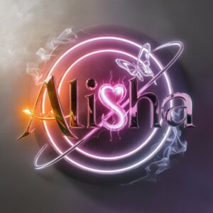 Gorgeous 3D Alisha name DP featuring an ethereal heart and a radiant butterfly design