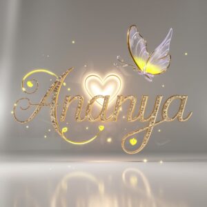 "A magical ‘Ananya’ logo with glowing lavender and neon pink lights makes an enchanting name DP