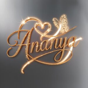 Shimmering gradient logo for Ananya with golden highlights and delicate butterfly."