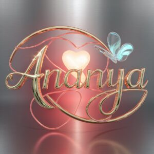 Radiant golden 'Ananya' logo with neon coral and cyan accents, perfect for your name DP."