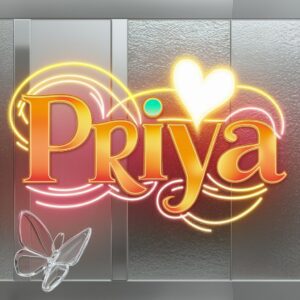 A playful "Priya Name DP" with vibrant neon swirls and a glowing golden heart