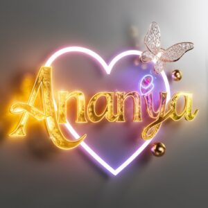 Bring your name DP to life with ‘Ananya’ in glowing gold with a heart and butterfly design