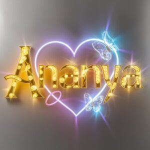 The glowing heart and butterfly floating around ‘Ananya’ create a radiant name DP."