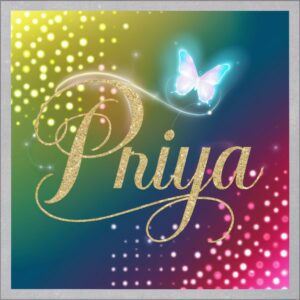 Dreamy "Priya Name DP" with a lemon-yellow to ocean-blue gradient and neon highlights