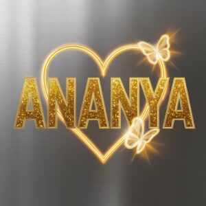 Elegant logo for Ananya with golden twitty design, vibrant butterfly, and silver base