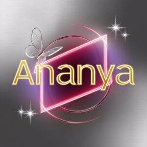 A magical 'Ananya' logo with neon stars and delicate butterfly details for a captivating name DP."