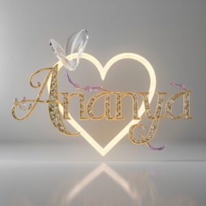 "A radiant name DP featuring ‘Ananya’ in gold with neon accents and a fluttering butterfly."