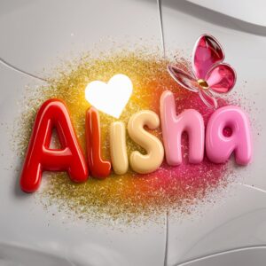 Fun 3D Alisha name DP featuring candy-like letters and playful, vibrant design."