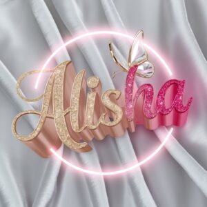 Twinkling Alisha name DP with golden letters, glowing accents, and a chic modern style."