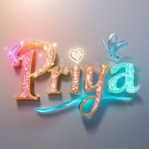 Shimmering "Priya" in gold with neon pink and blue accents, perfect as a stylish Name DP.