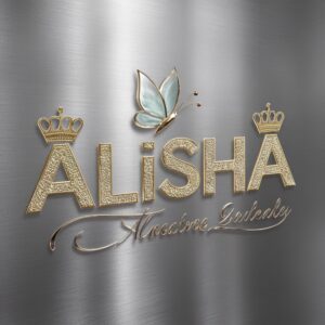 Elegant royal-themed Alisha name DP with shimmering gold text and a brushed silver backdrop."