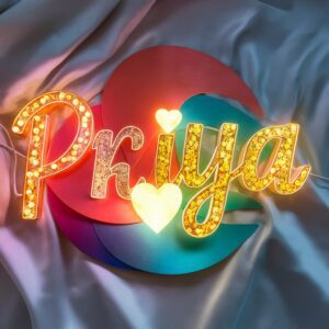 Vibrant "Priya" Name DP featuring a gradient from coral to turquoise on a silver base.