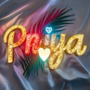 Tropical and colorful "Priya Name DP" with radiant neon lights and a glowing heart