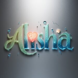 Aquatic-themed Alisha name DP featuring vibrant ocean colors and a delicate frosted silver background."