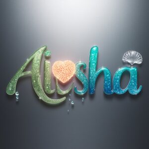 Gorgeous 3D Alisha name DP with water droplet effects and glowing coral heart details." 