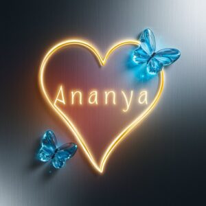 Gradient-filled Ananya logo glowing with warm orange and cool blue against metallic silver."