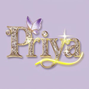 Bold golden "Priya" with neon highlights, creating a majestic Name DP design