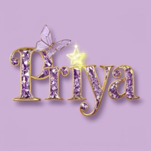 Regal "Priya" logo in gold and neon purple, with a butterfly touch, ideal for Name DP.