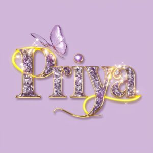 A luxurious "Priya Name DP" with crystalline golden text and sparkling neon accents.