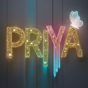 Starry "Priya" Name DP with a rose gold-to-icy-blue gradient and a glowing butterfly.