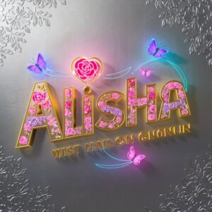 Gorgeous 3D Alisha name DP featuring luminous flowers and a radiant rose heart