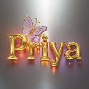 Beautiful "Priya Name DP" featuring neon tones and a luminous butterfly